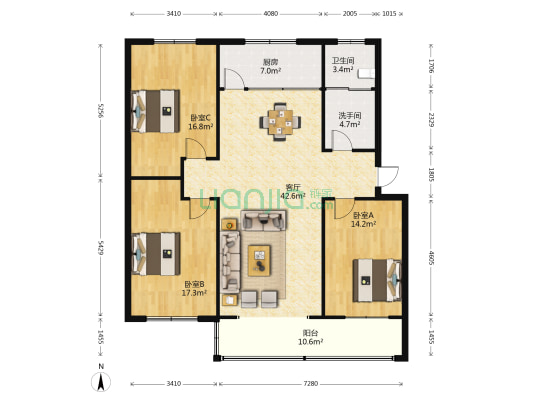 驿城区国土资源局家属院 3室1厅2卫 133平方