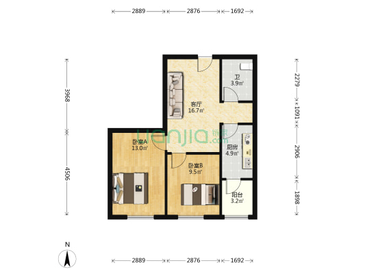 福汇东方 2室1厅1卫 74平方