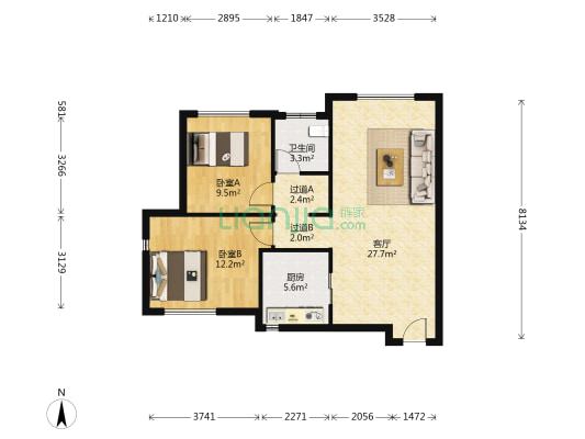地恒托斯卡纳三期 2室1厅1卫 90平方