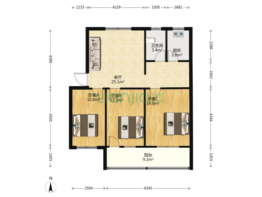 电机厂家属院 3室1厅1卫 97平方