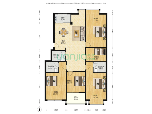 金水湾花园 5室1厅3卫 171平方