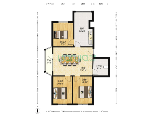 芳园新村D区 3室1厅1卫 96平方