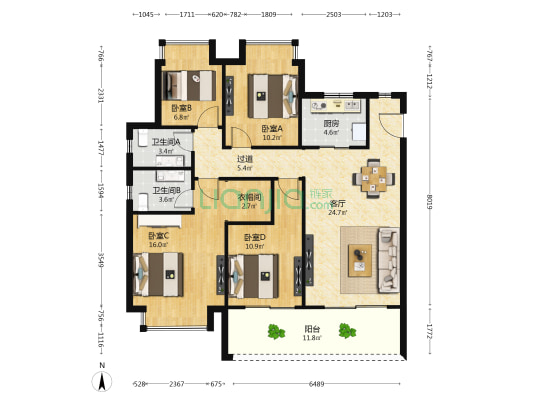 华润青山湖万象汇 4室1厅2卫 128平方