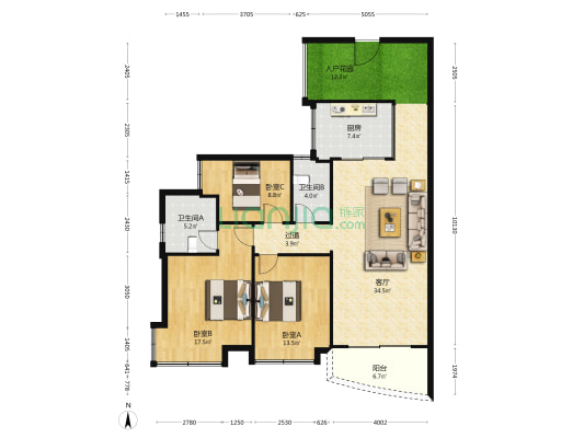 华乐弘城 3室1厅2卫 137平方