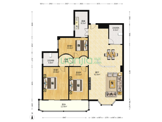 怡园 3室1厅2卫 195平方