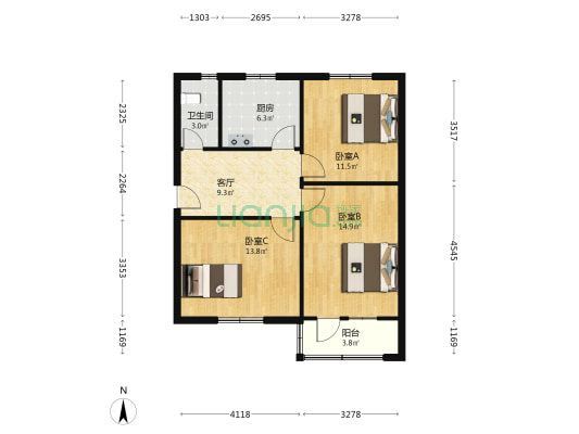 民安路59号院 3室1厅1卫 76平方
