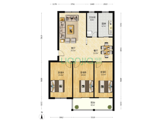 恒坤苑 3室2厅1卫 123平方