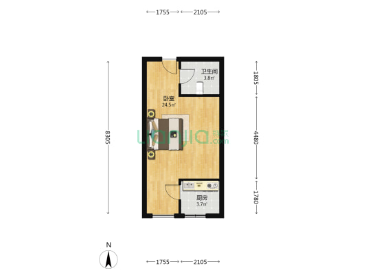 南向正规一居室 好楼层 简单装修-户型图