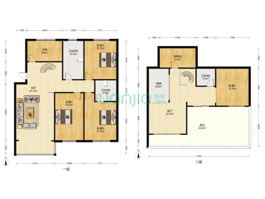 后梅小区 5室2厅3卫 215平方
