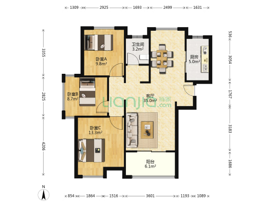 海亮华府 3室1厅1卫 96平方