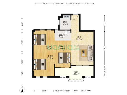君悦国际花园 3室1厅1卫 96平方