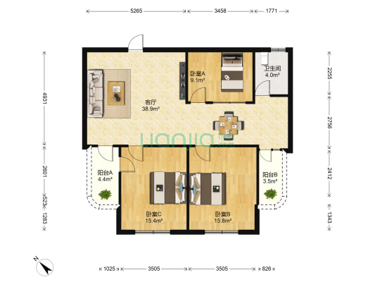 华洋公寓 3室1厅1卫 106平方