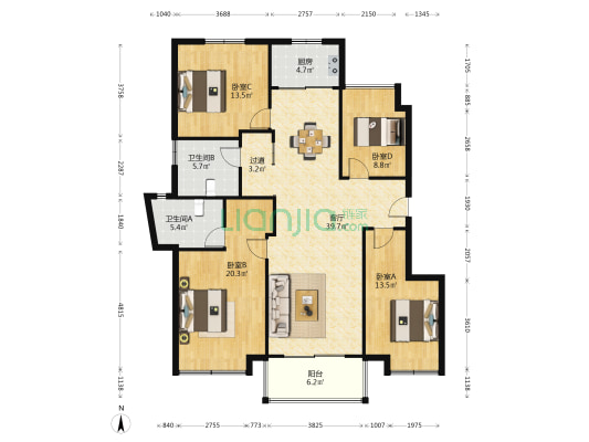 锦绣阳光公寓 4室1厅2卫 140平方
