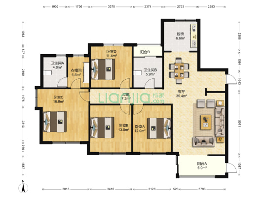 野风珑园 4室1厅2卫 139平方