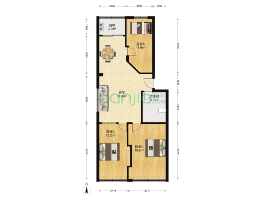 莱山一中家属楼 3室1厅1卫 103平方