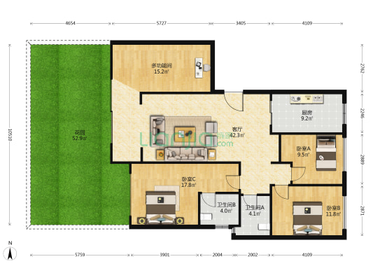 桃源居国际花园五区二期香澜山 4室1厅2卫 128平方