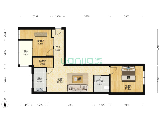 安阳路石油公司宿舍 2室1厅1卫 75平方