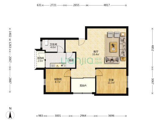 财茂花苑 1室1厅1卫 87平方