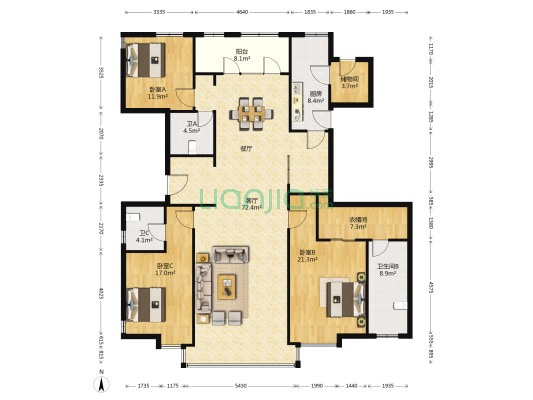 万通华府B区 3室1厅3卫 230平方