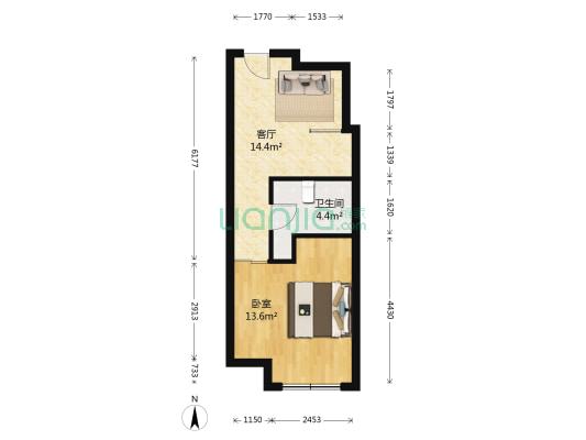 苏豪国际广场 1室1厅1卫 51平方
