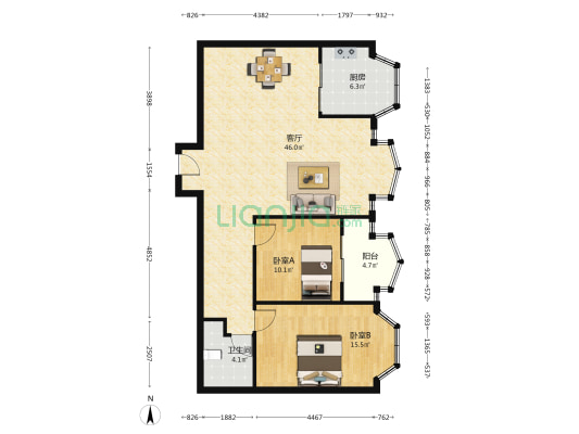 莲花公寓 2室1厅1卫 125平方