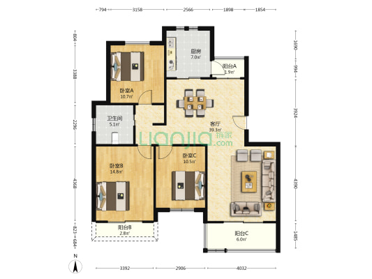 星罗苑 3室1厅1卫 114平方