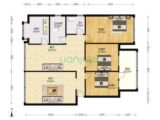 环保局家属院(樊城东区) 3室2厅2卫 153平方