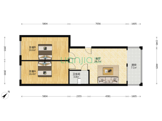 省建小区 2室1厅1卫 91平方