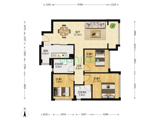 缤纷翡翠湾 3室1厅2卫 89平方