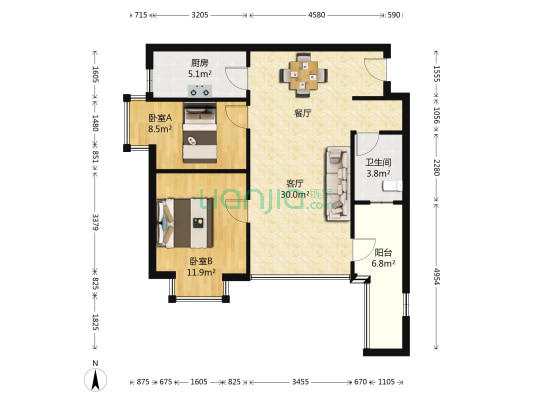 融创春风十里云帆苑 2室1厅1卫 77平方
