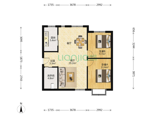 高新万达广场旁精装两室全明户型优质生活-户型图