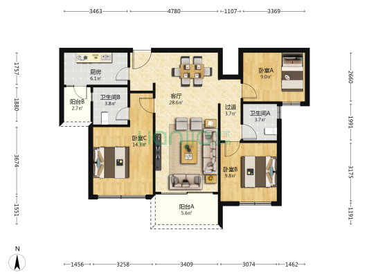 保利堂悦府 3室1厅2卫 101平方