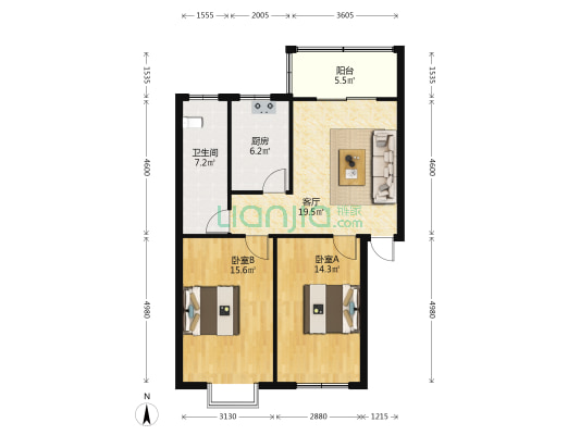 密庄新区 2室1厅1卫 84平方