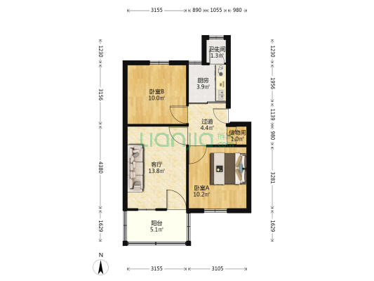 菱湖南路三百二十三号 2室1厅1卫 60平方