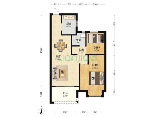 三横家园一区 2室1厅1卫 86平方