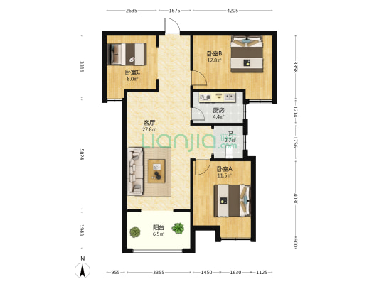豫中桂园一期 3室1厅1卫 89平方
