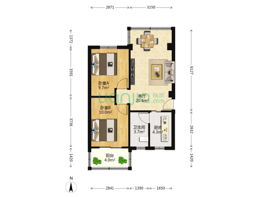 禹洲花园二期 2室1厅1卫 62平方