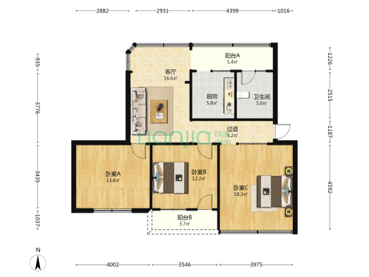 火电厂宿舍 3室1厅1卫 94平方