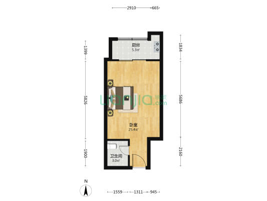 亿嘉未来国际 1室0厅1卫 49平方