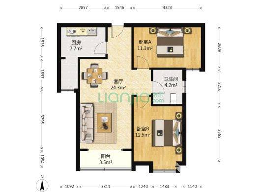 明丰阿基米德 2室1厅1卫 90平方