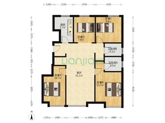 南北通透 视野好 一梯两户 无遮挡-户型图
