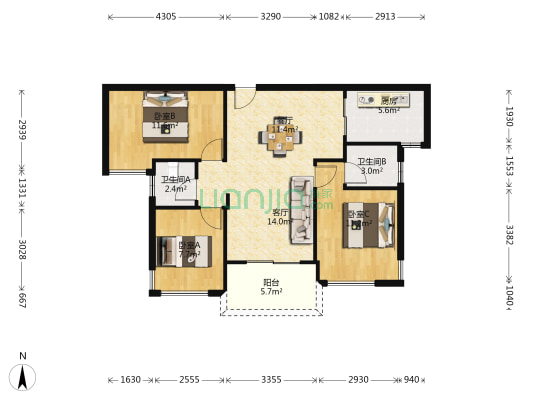 金裕·香泉丽都 3室2厅2卫 93平方