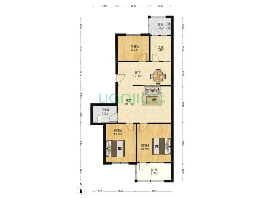 城北路东7号院 3室2厅1卫 96平方