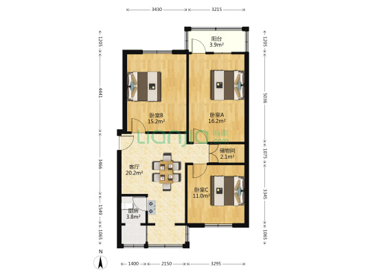 储备局宿舍 3室1厅0卫 82平方