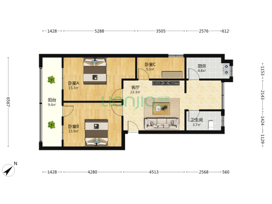 老水厂家属院 3室1厅1卫 89平方