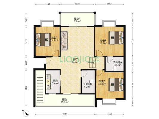 金地花园 3室1厅2卫 160平方