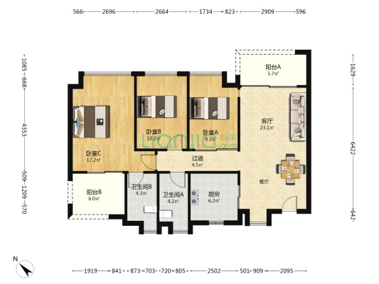 华润城润玺二期 3室1厅2卫 119平方