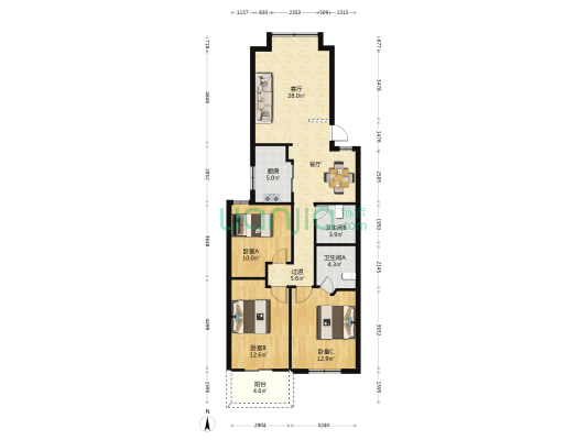 市规划院宿舍 3室1厅2卫 101平方