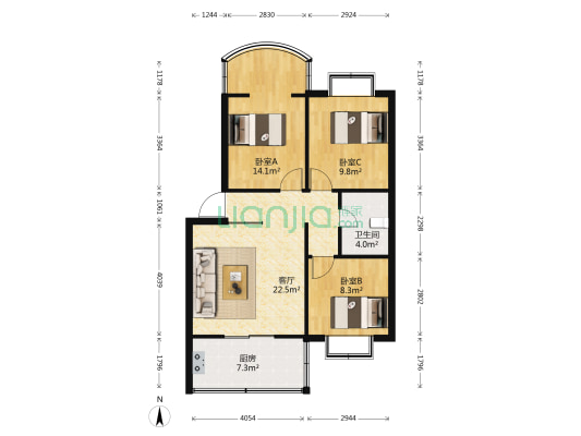 天佑铭骏苑 3室1厅1卫 79平方