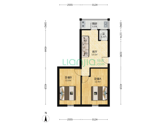 哈道口小区 2室1厅1卫 54平方